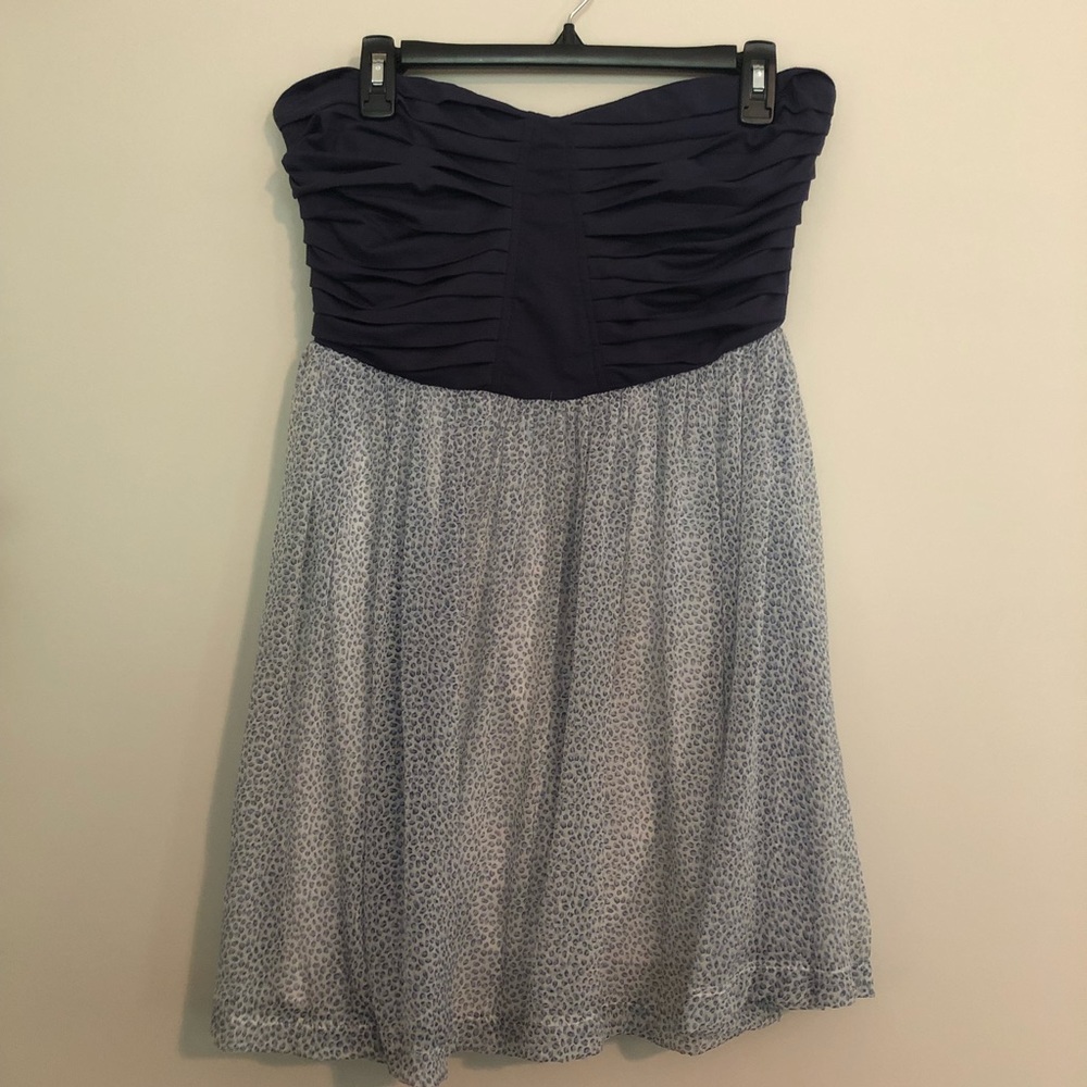 Blue Cheetah Print Strapless Dress